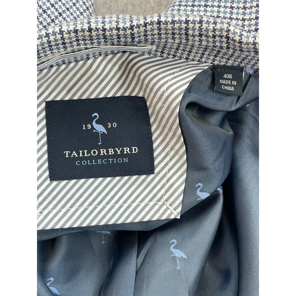 Tailorbyrd Blazer Mens 40R Micro Houndstooth 100% Linen 2-Button Single Breast